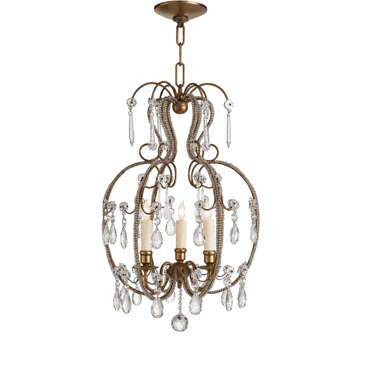 43 cm rust-brown three-light crystal chandelier on white