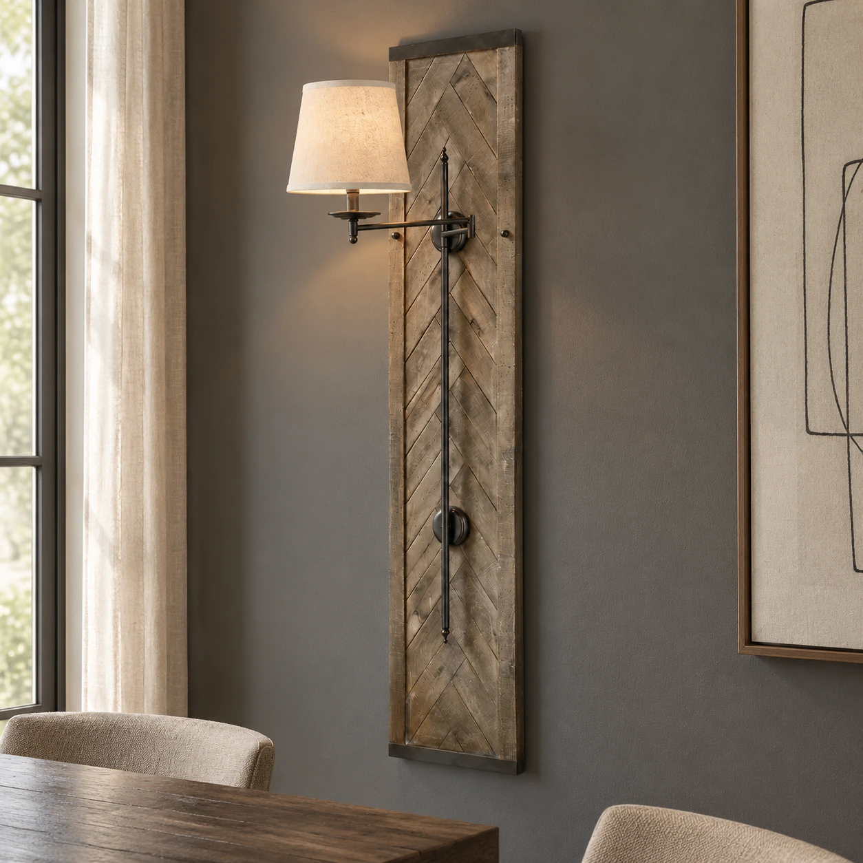 Mara Vintage Chevron Wood Wall Sconce — 06 scene dining