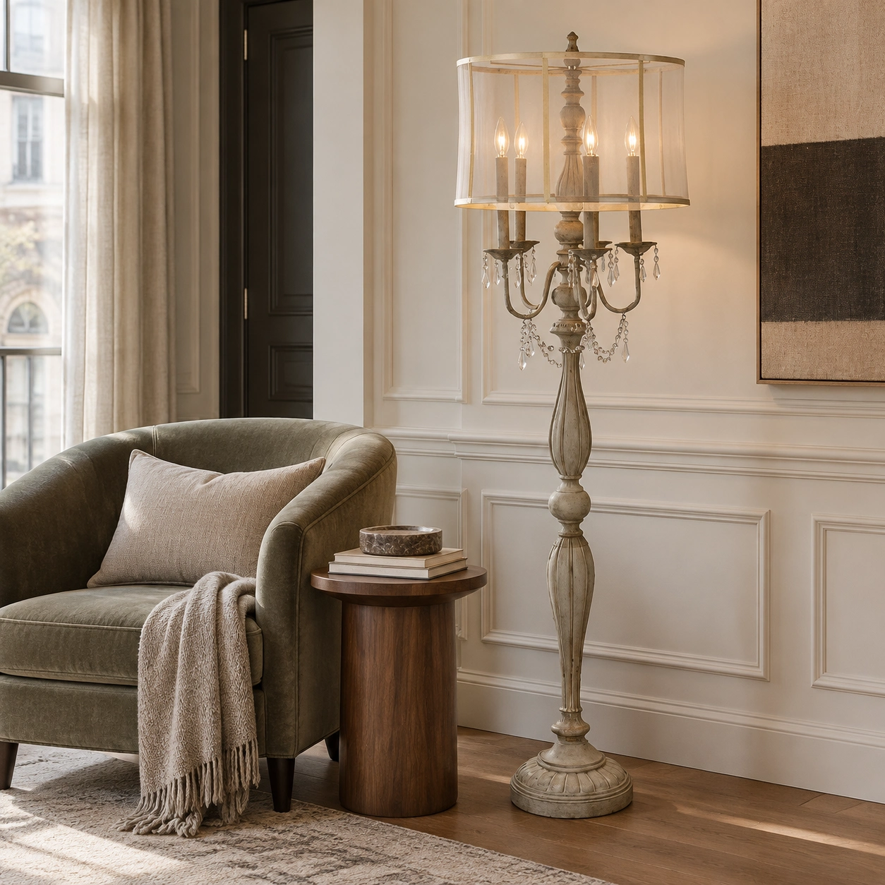 Aurelia crystal floor lamp in a boutique hotel lounge