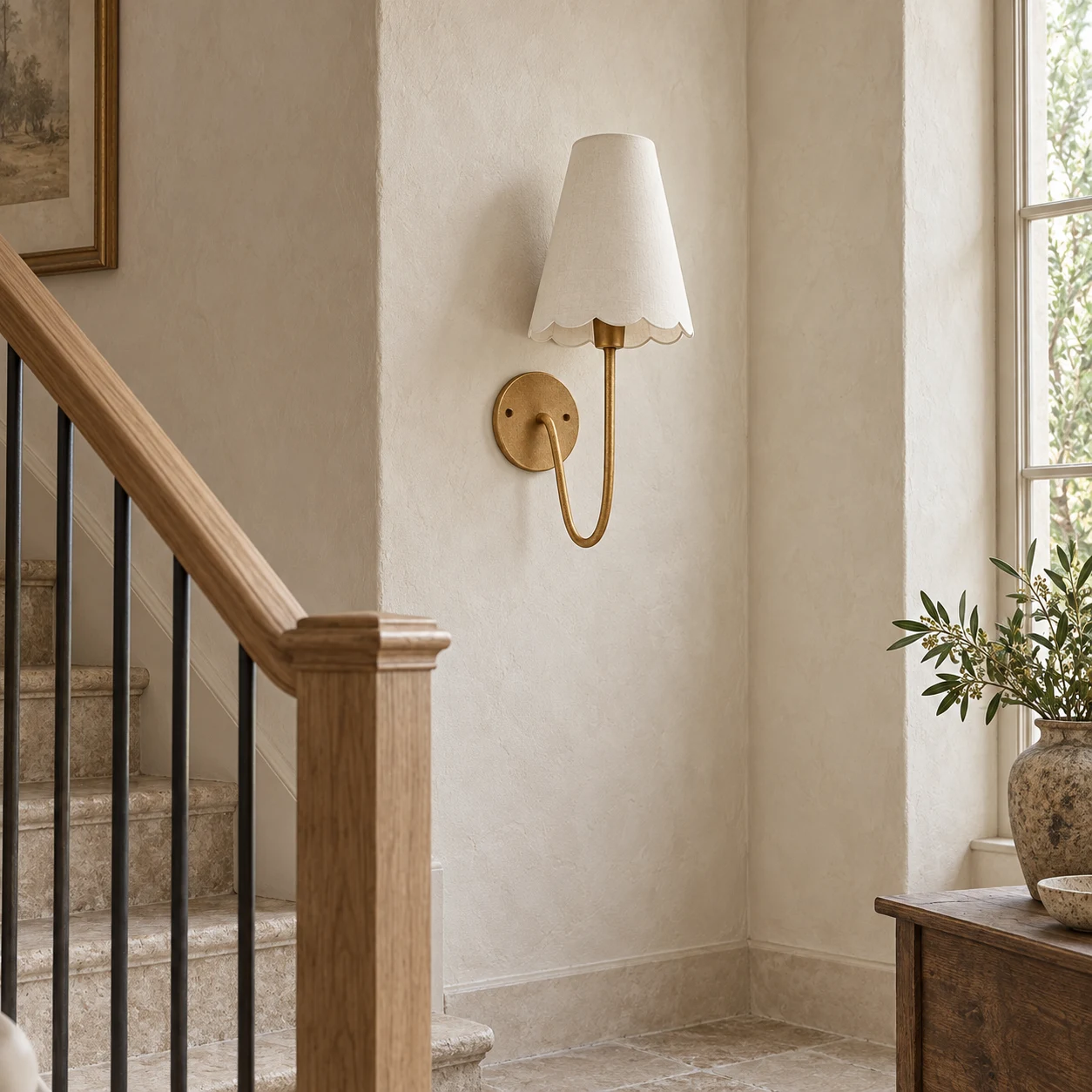 Mabel vintage wall sconce in a stair landing