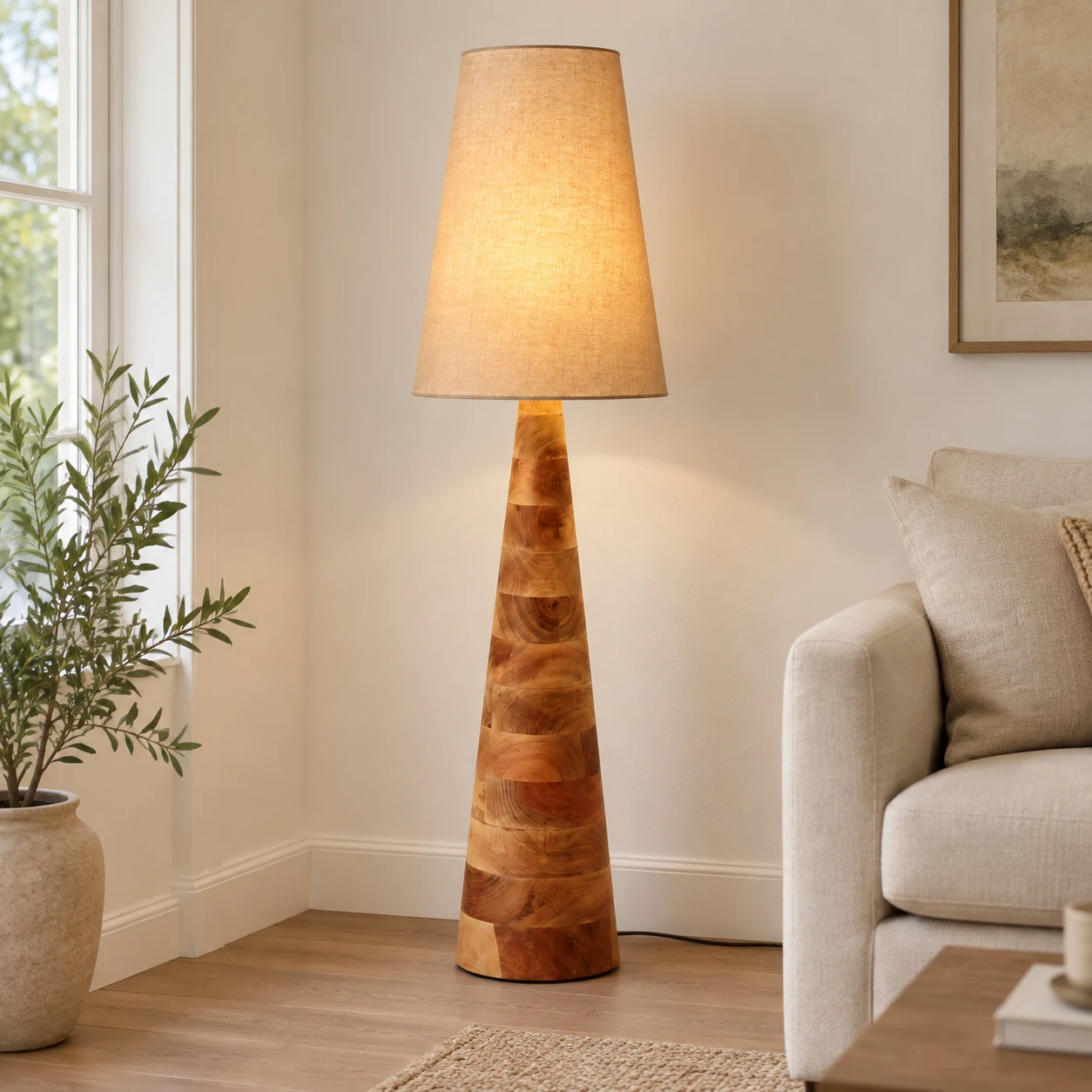 Square hero of the Elodie carved wood floor lamp