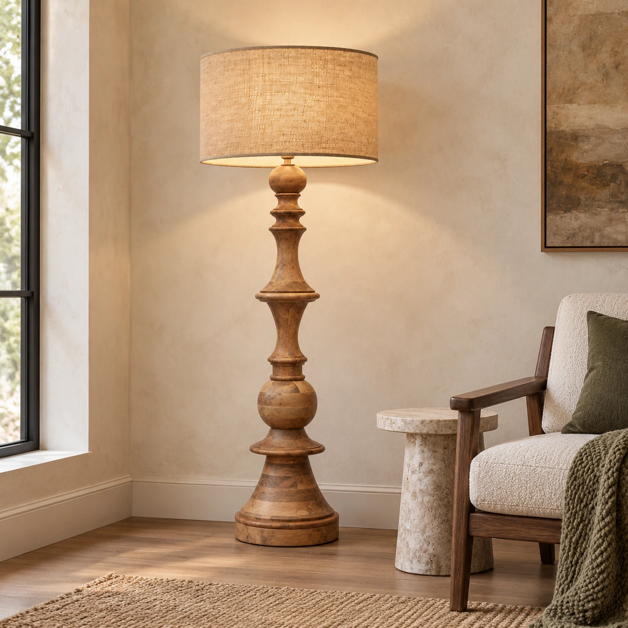 Mara American Rustic Sculpted Wood Floor Lamp — 01 core scene