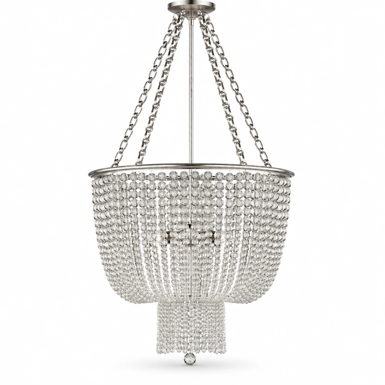 4-light clear bead chandelier in silver finish