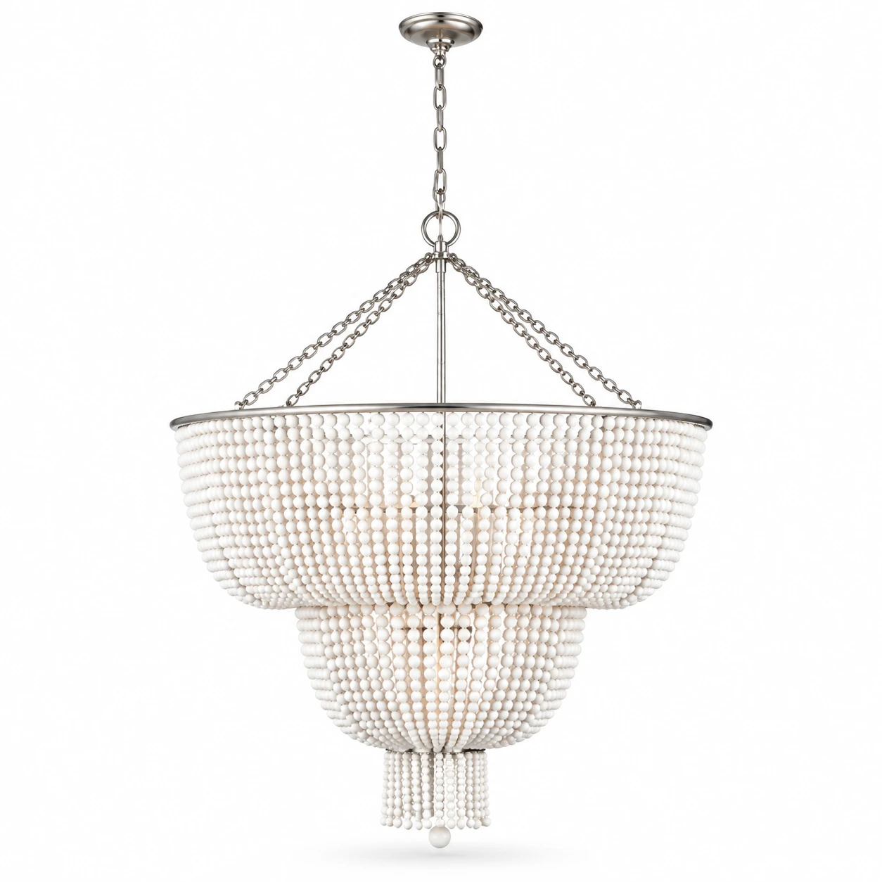12-light wood bead chandelier in silver finish