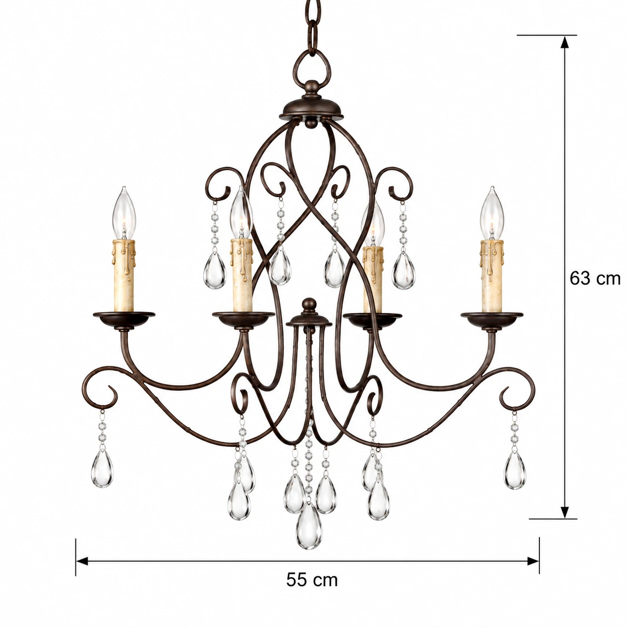 55 cm diameter and 63 cm high chandelier dimensions