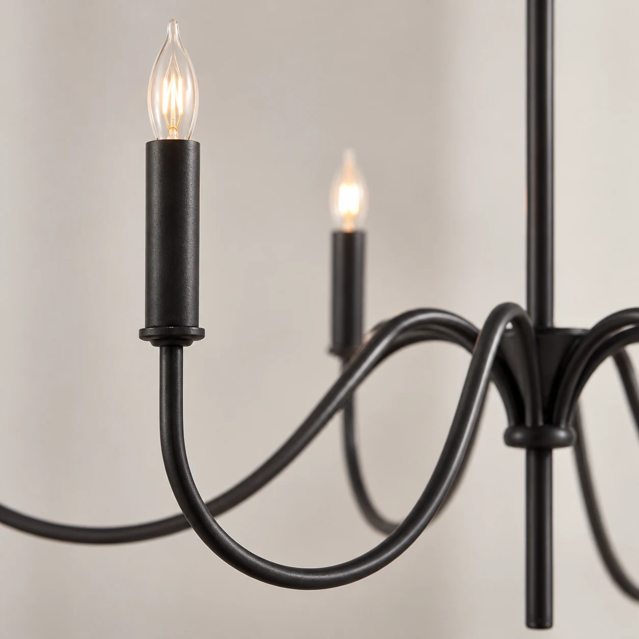 Mara Vintage Curved-Arm Iron Chandelier, detail candle