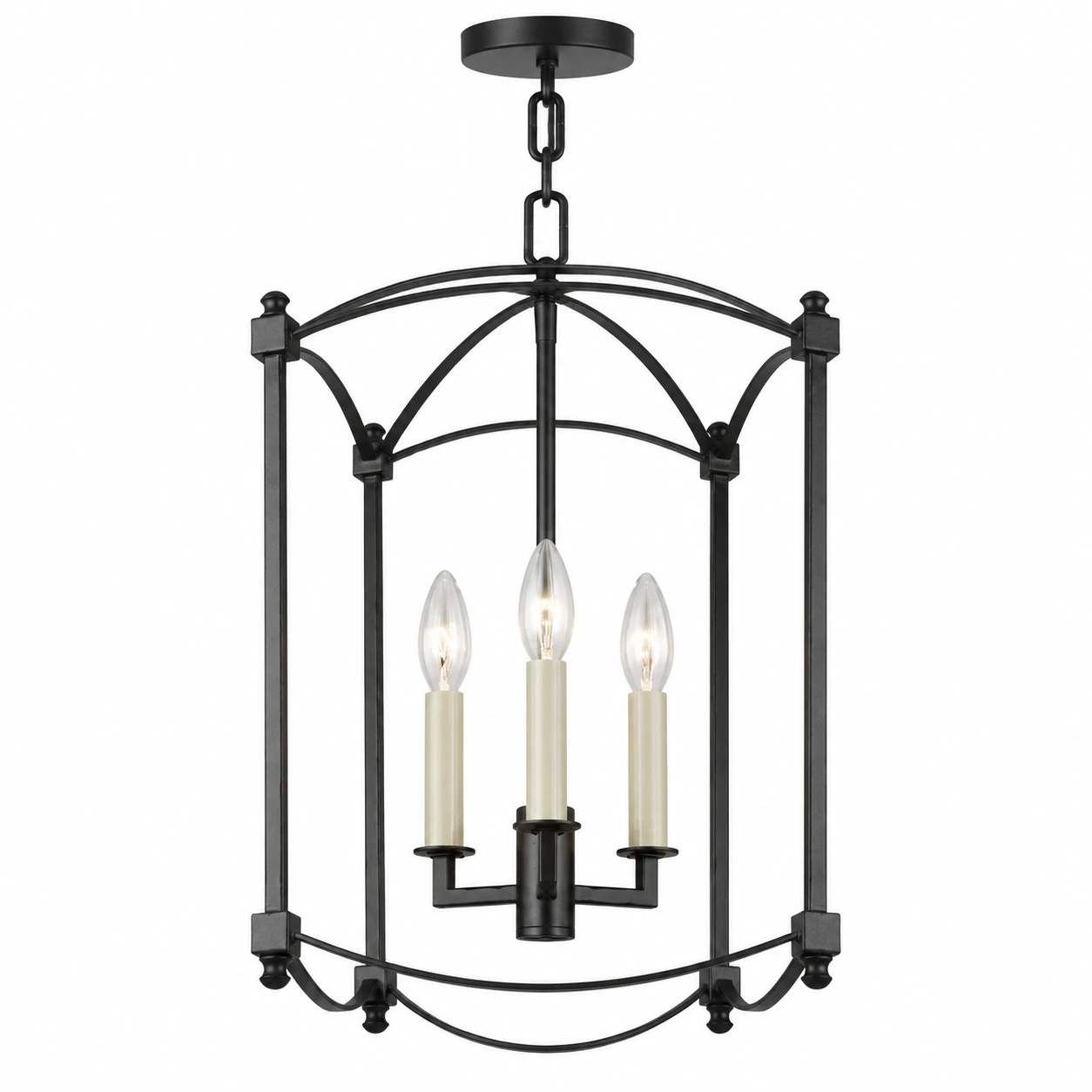 Mabel simple birdcage iron chandelier in matte black on white