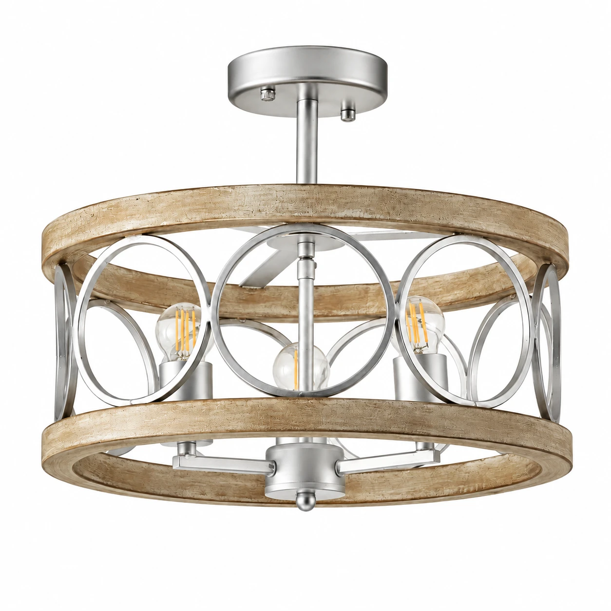 American Rustic Wood Lantern Ceiling Light Silver