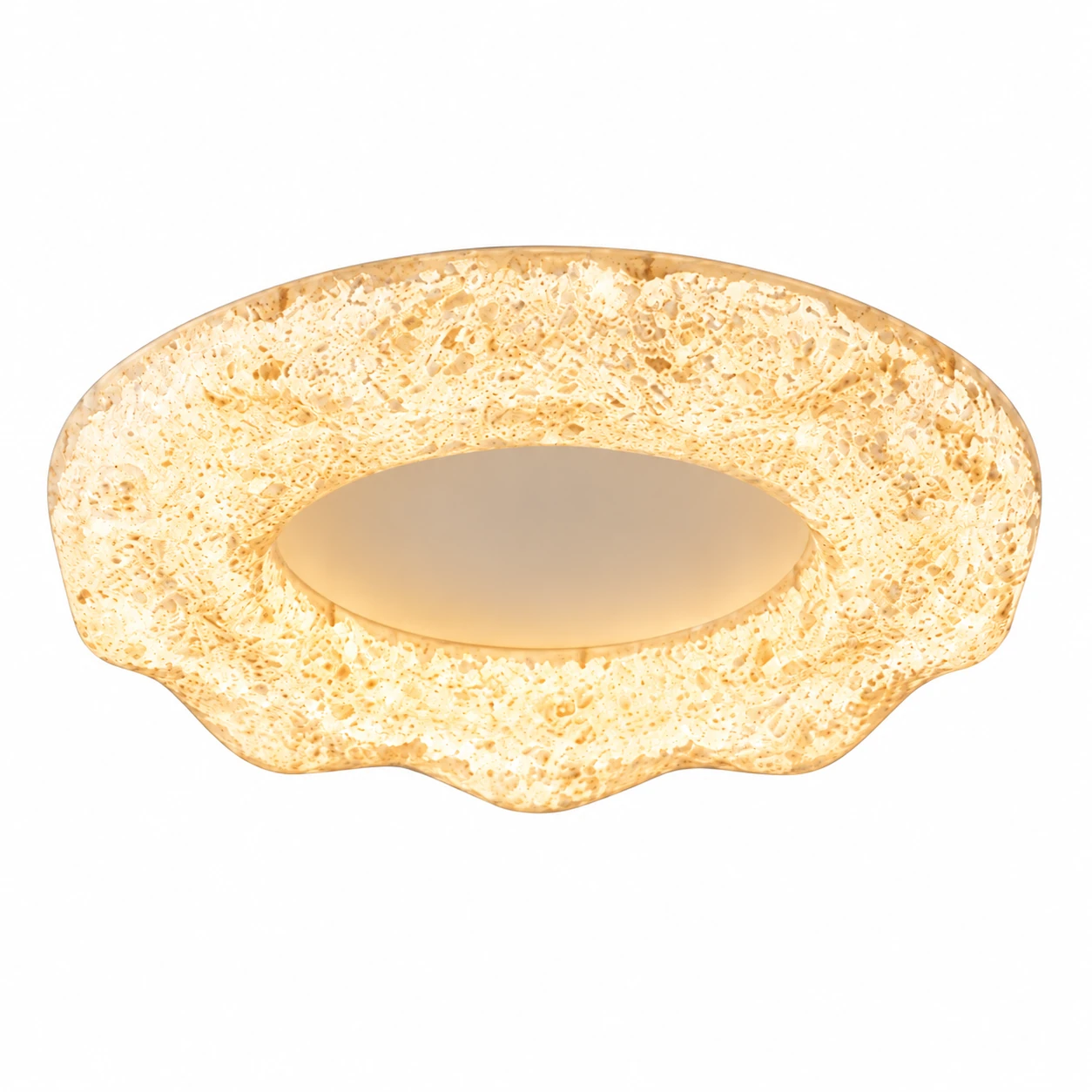 Sand white Clara sculpted resin flush mount ceiling light on a white background
