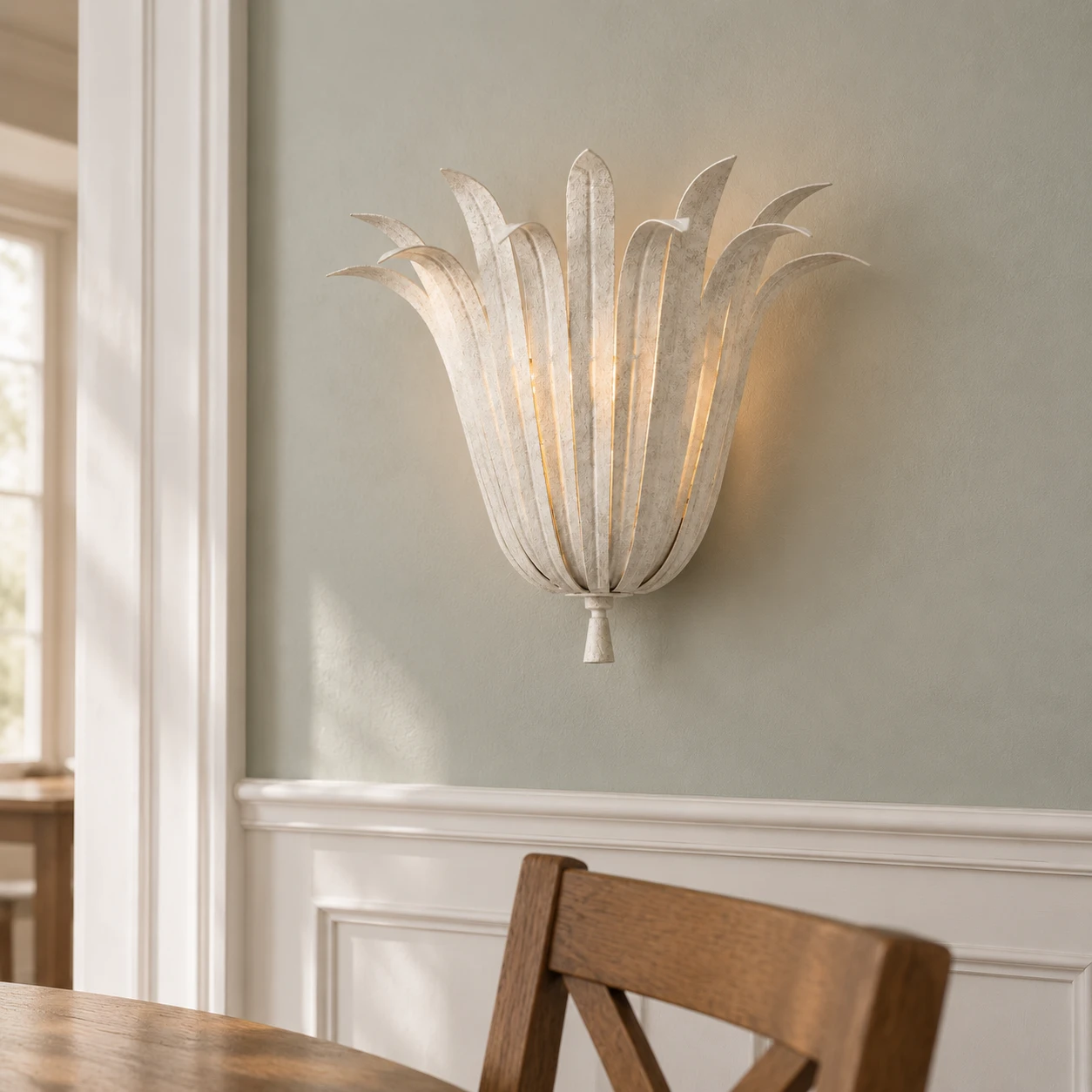 Vintage White wall sconce in an American family dining nook