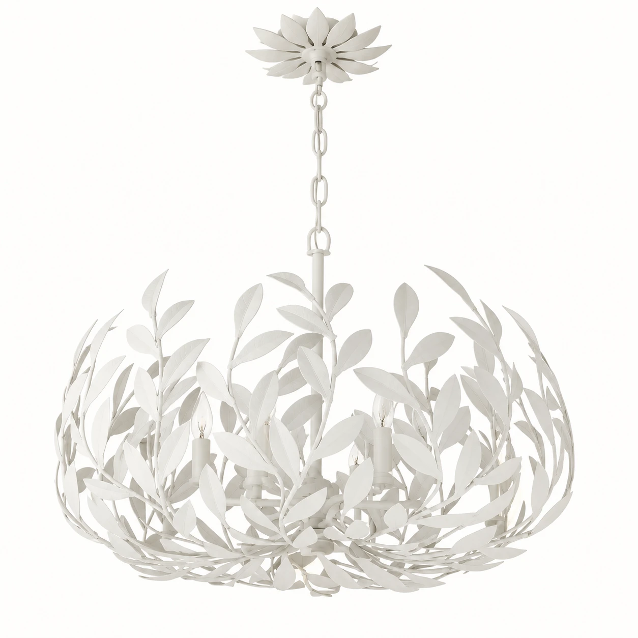 Elise French Leaf-Wreath Iron Chandelier — White leaf-wreath chandelier product view