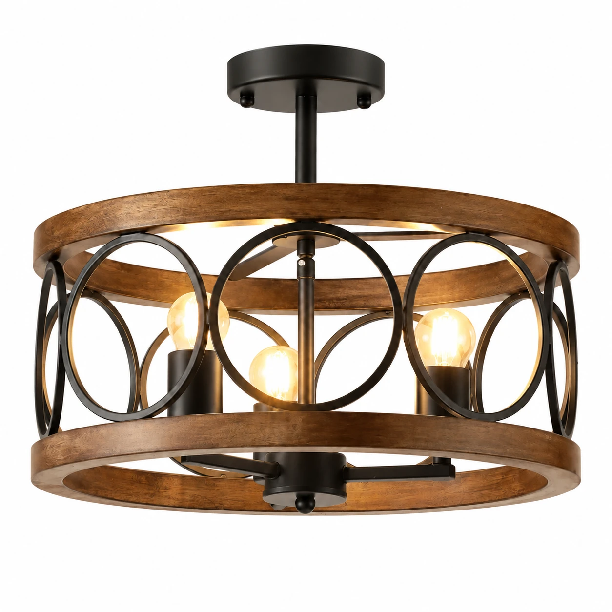 American Rustic Wood Lantern Ceiling Light Black