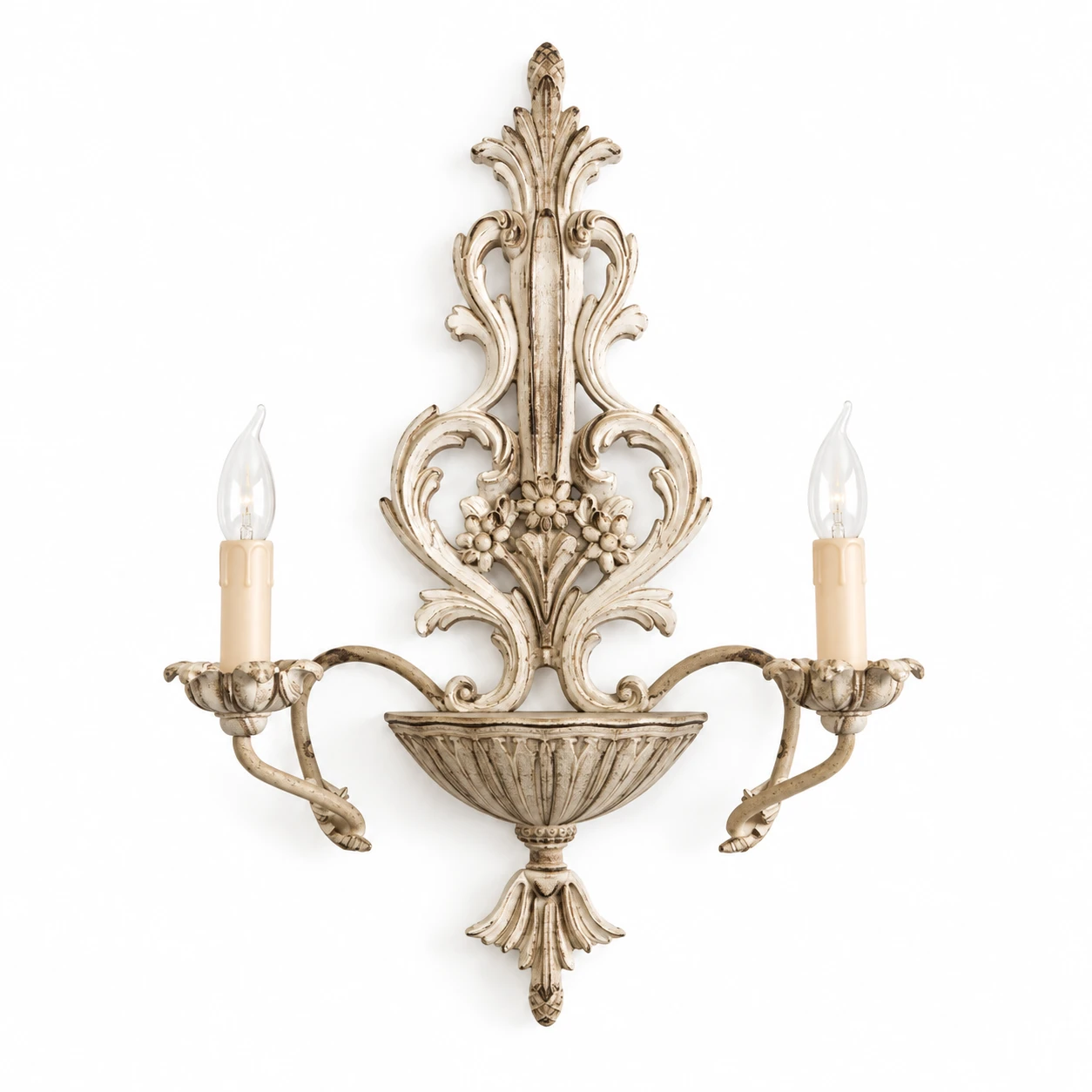 Lucien Vintage Wood carved wood wall sconce on a white background