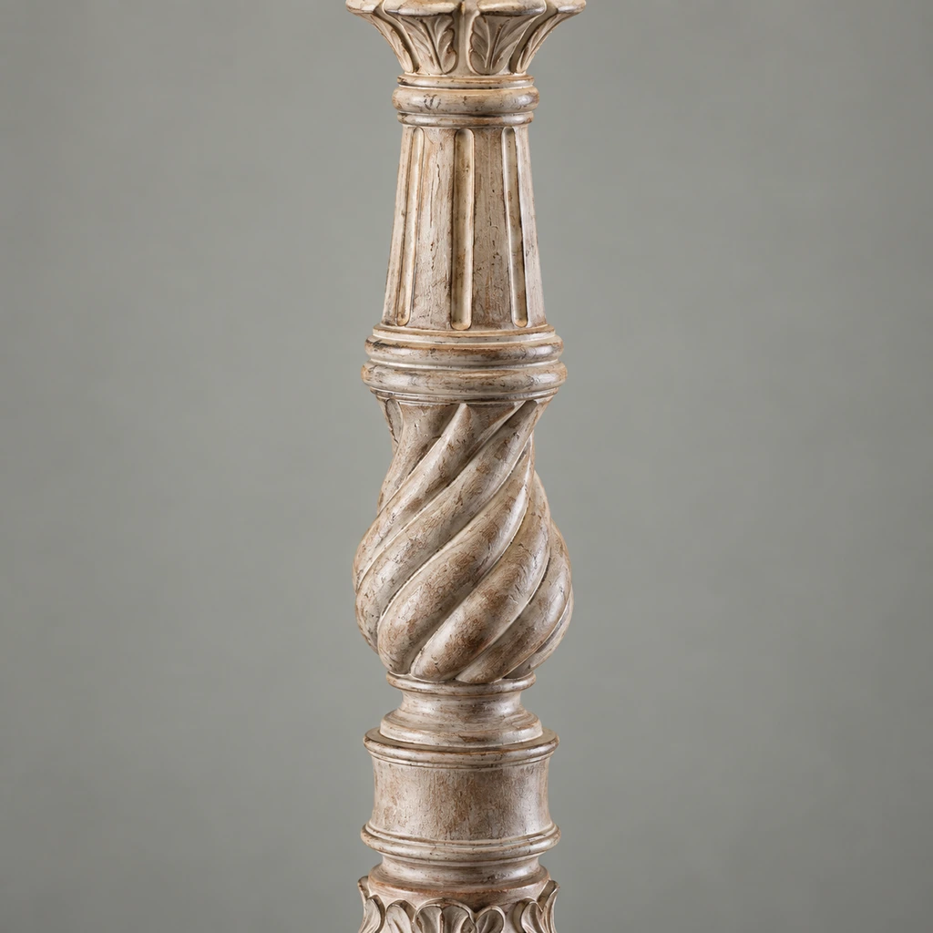 Close detail of the twisted and vertically fluted carved wood column
