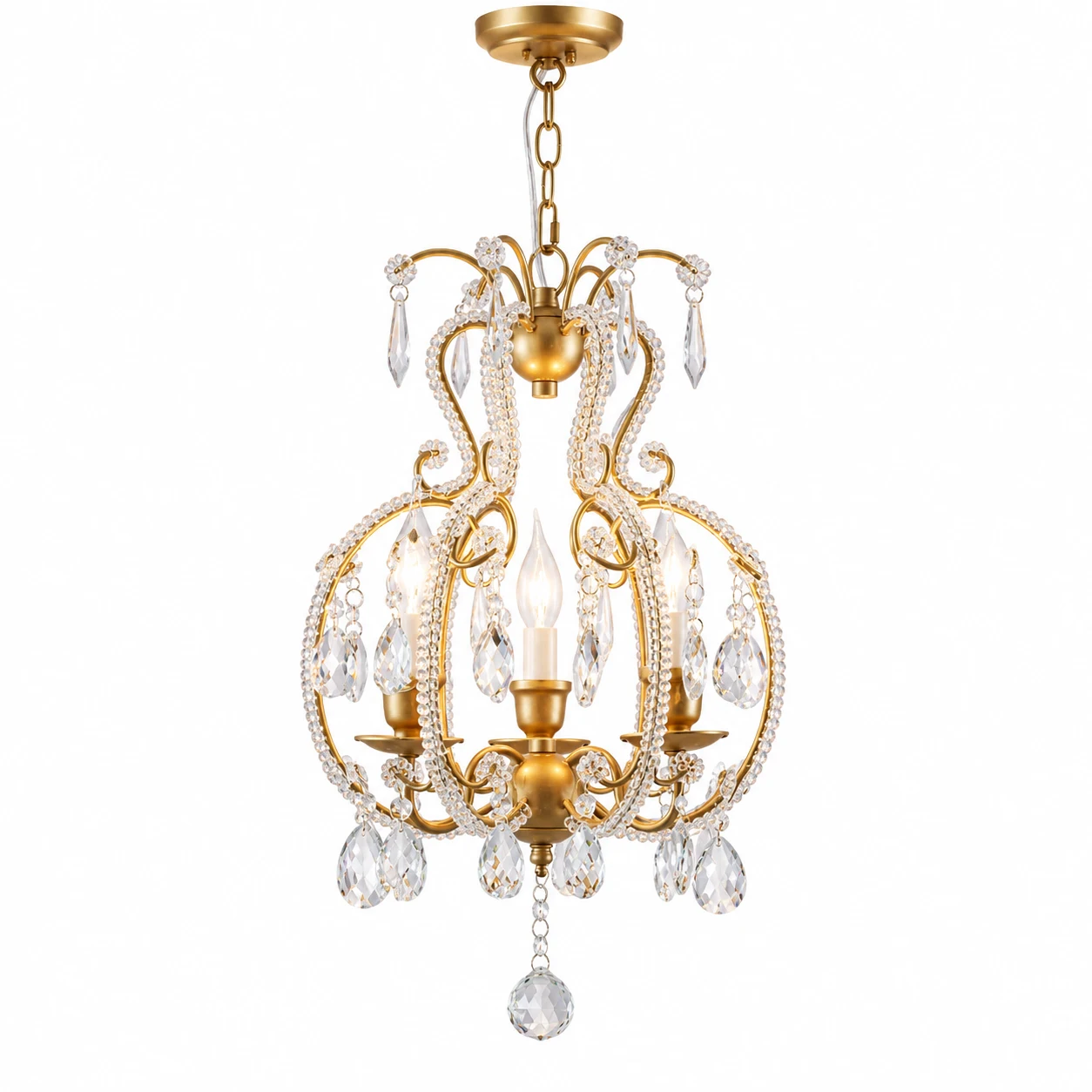 43 cm gold three-light crystal chandelier on white