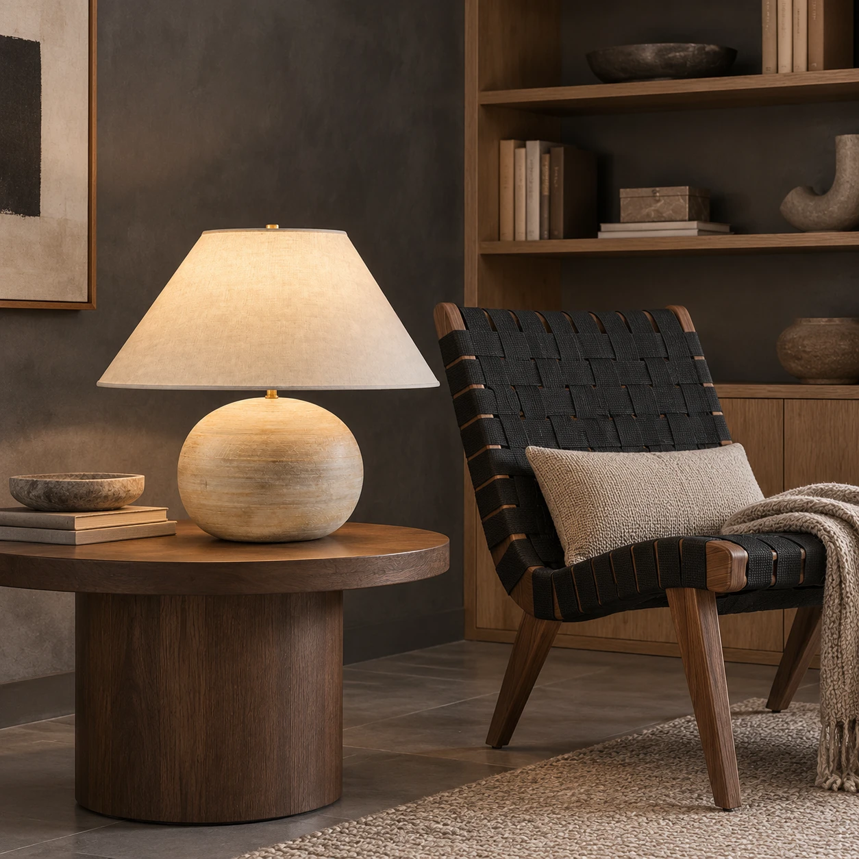 Reading nook with the distressed wood table lamp