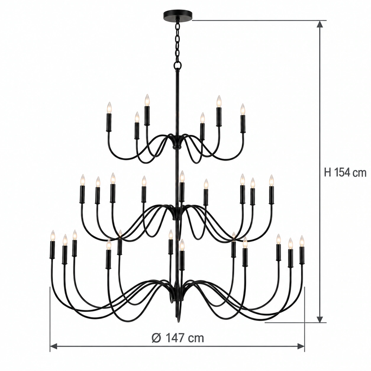 Mara Vintage Curved-Arm Iron Chandelier, dimension final 27