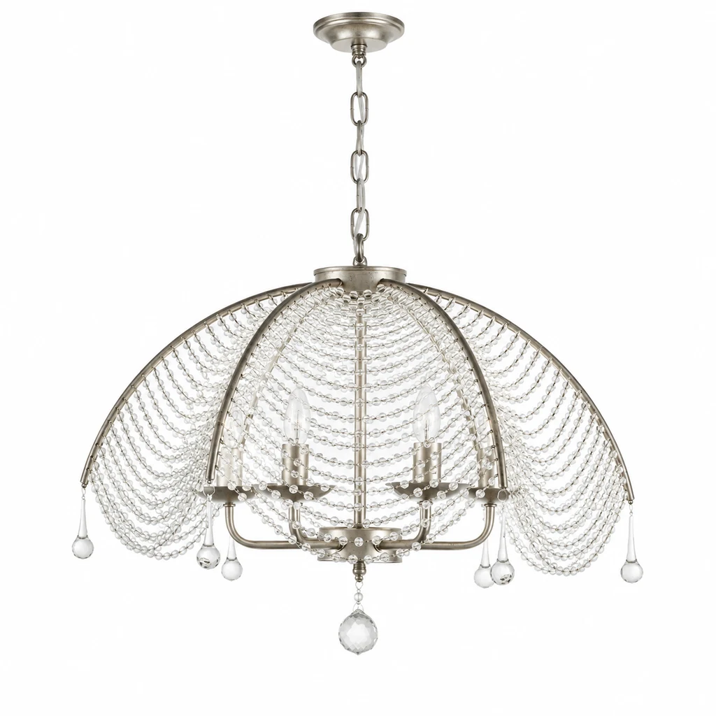 Aurelia vintage silver three-head beaded dome chandelier on white