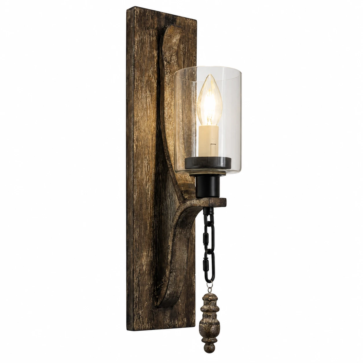 Wall sconce carved wood wall accent on a white background