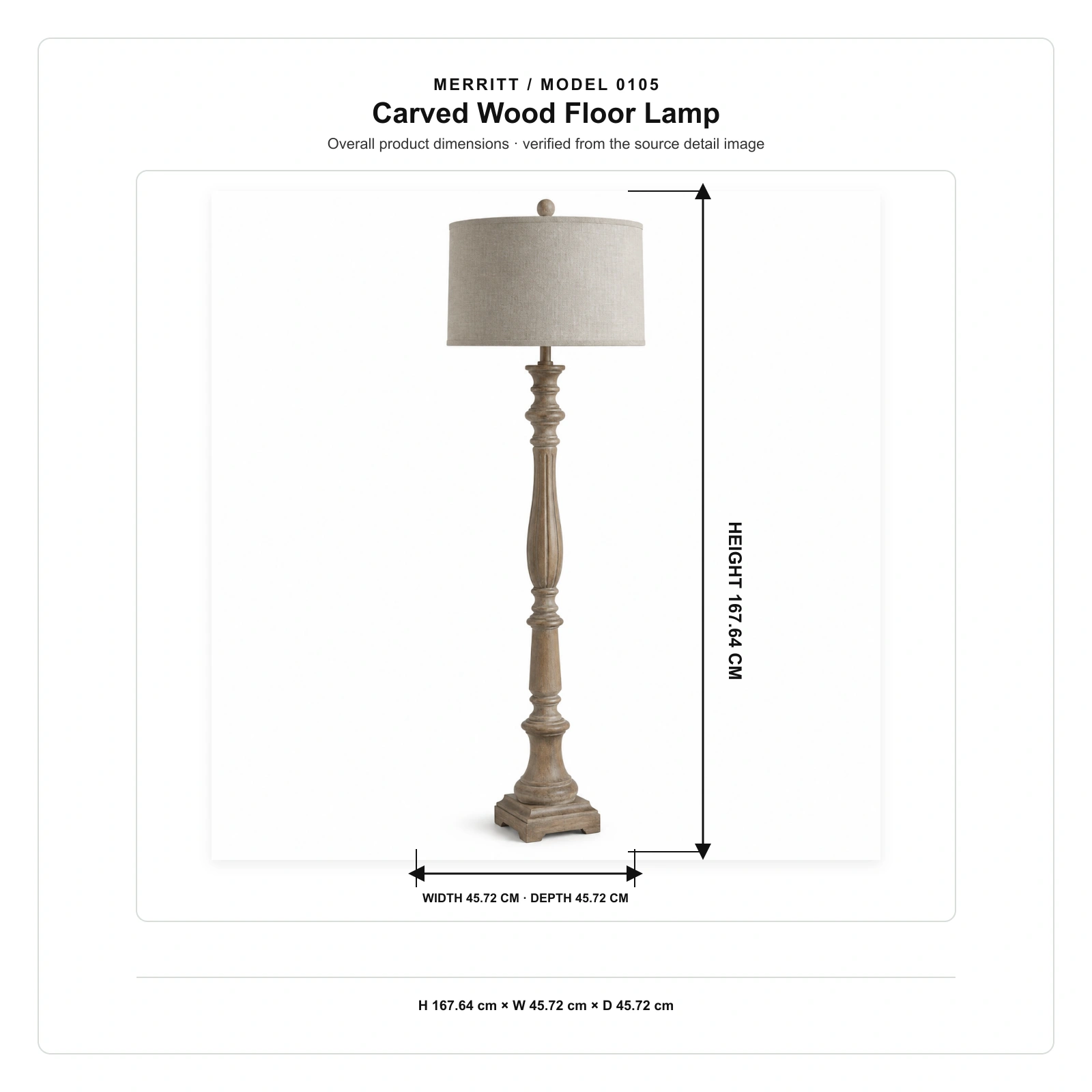 Merritt Carved Wood Floor Lamp with Fabric Shade dimensions: H 167.64 cm x W 45.72 cm x D 45.72 cm