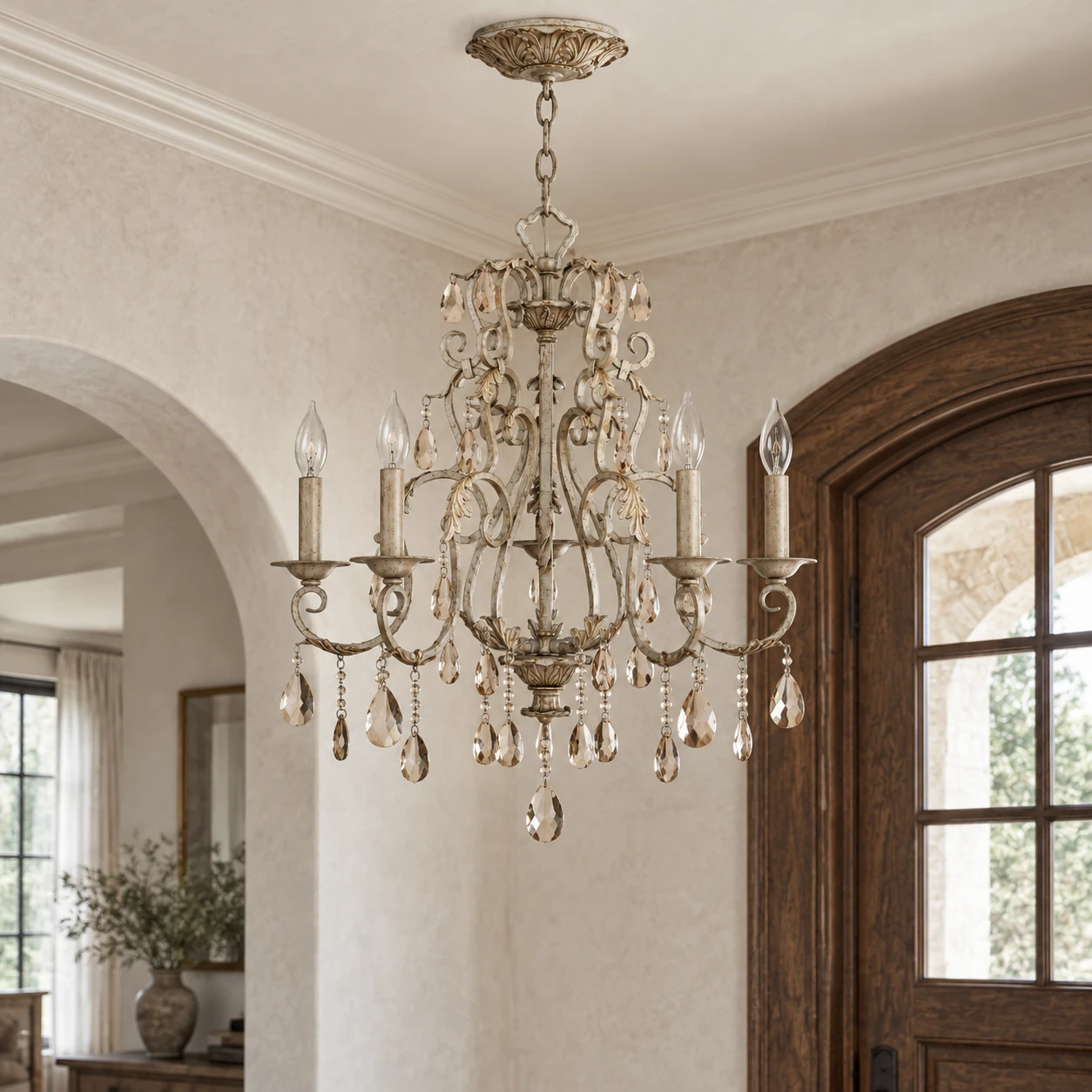 Eliza four-light chandelier in a traditional entry