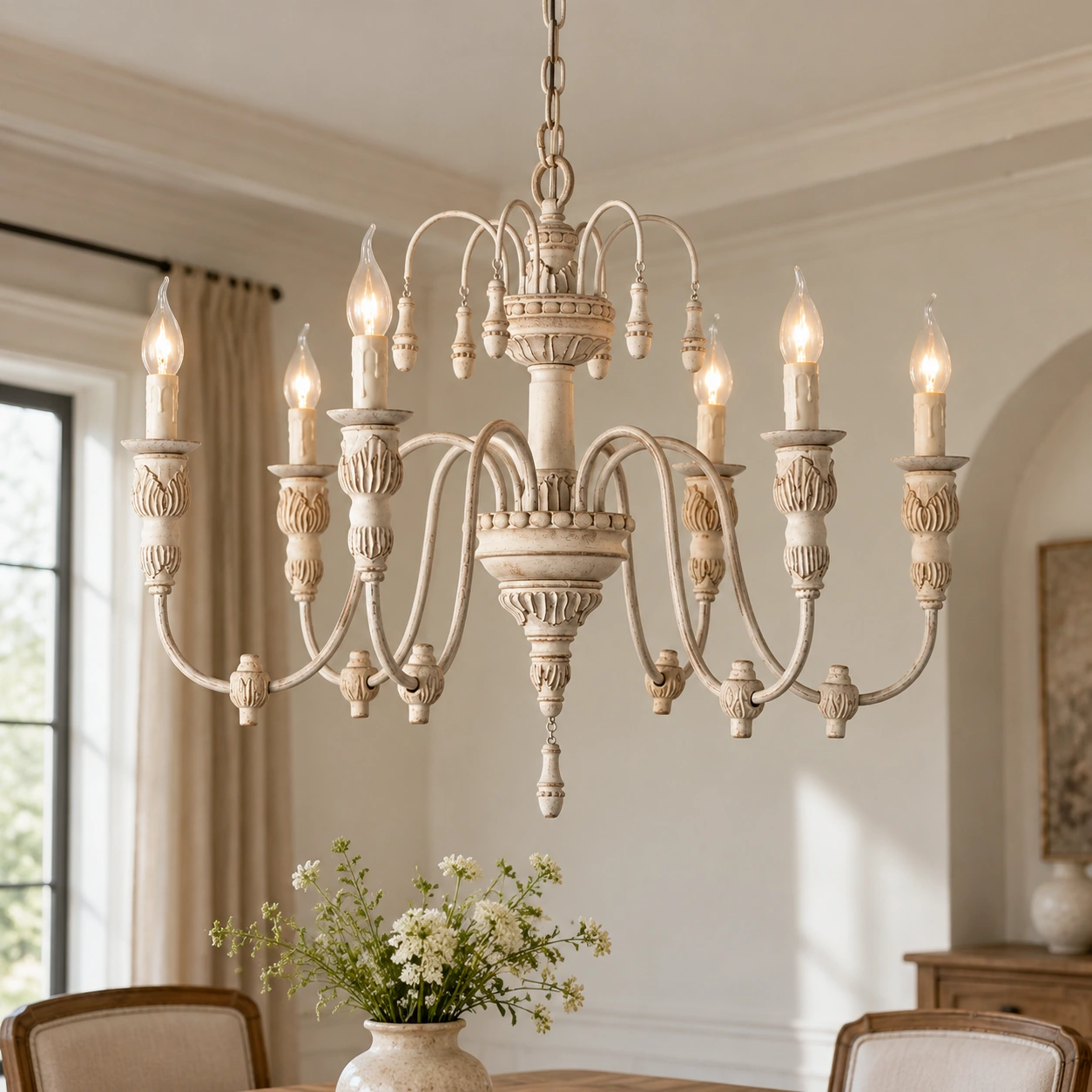 Maribel Rustic Carved Wood-Look Chandelier — core hero