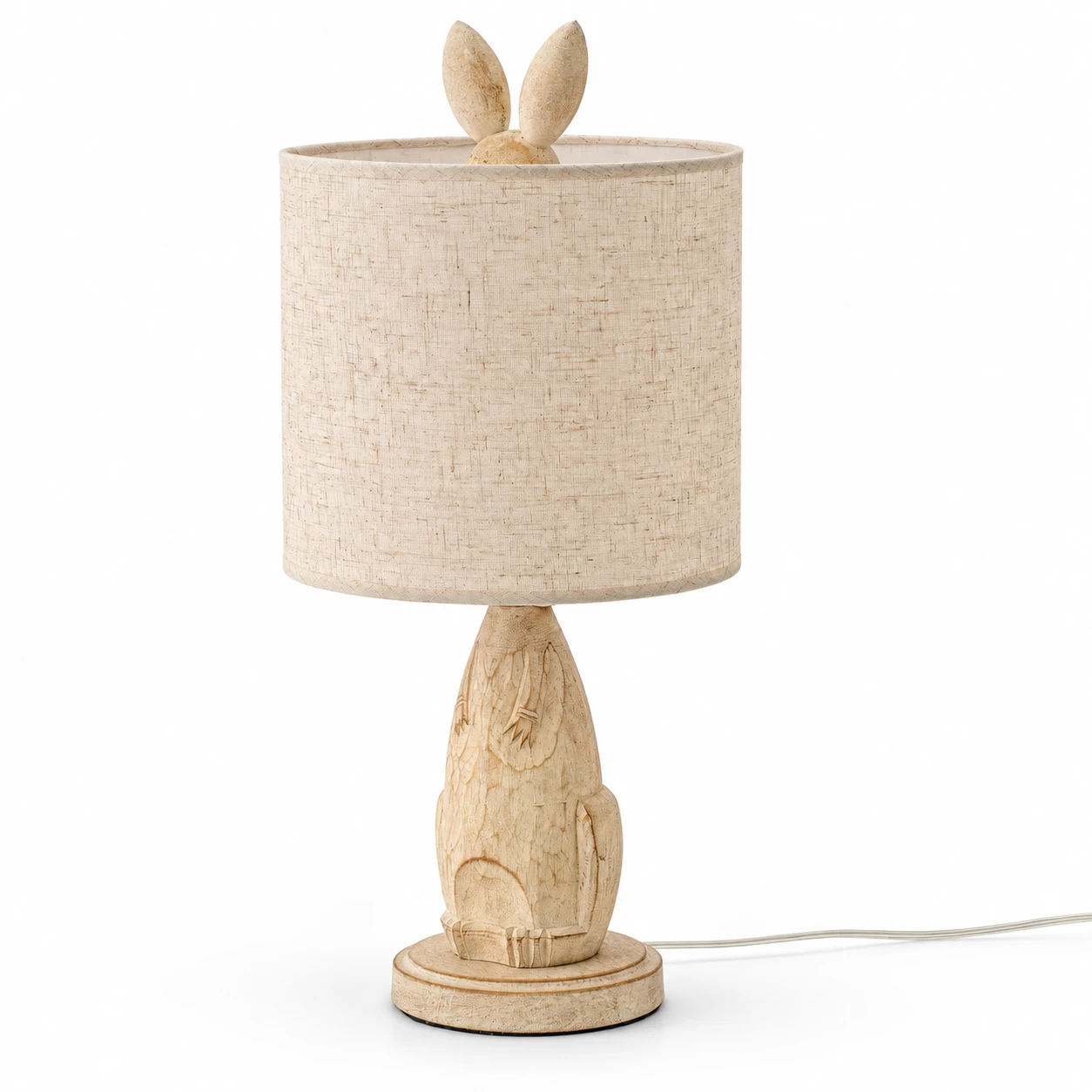 Natural washed-wood carved rabbit table lamp identity image