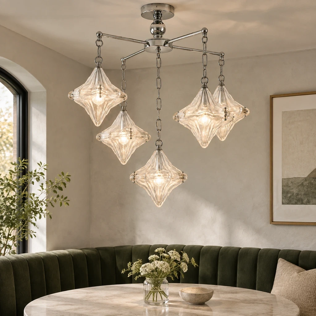 Lena Bauhaus Star Glass Alloy Chandelier in a hospitality setting