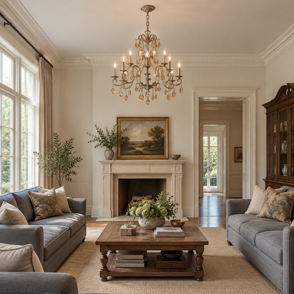 Eliza 12-light chandelier at a realistic scale in a living room