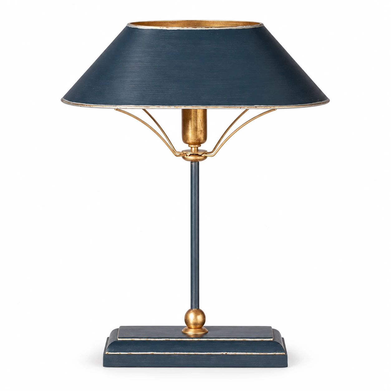 Muted blue and gold table lamp identity image