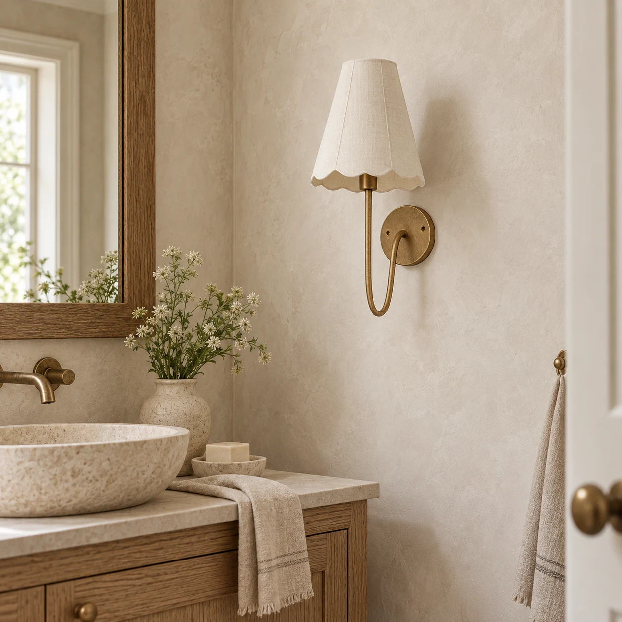 Mabel vintage wall sconce in a powder room