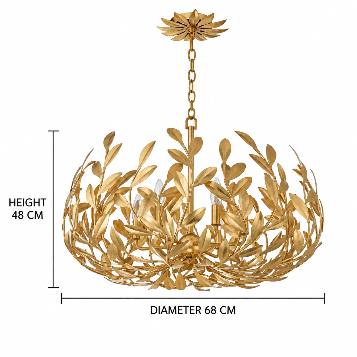 Elise French Leaf-Wreath Iron Chandelier — Chandelier dimensions: 68 cm diameter and 48 cm height