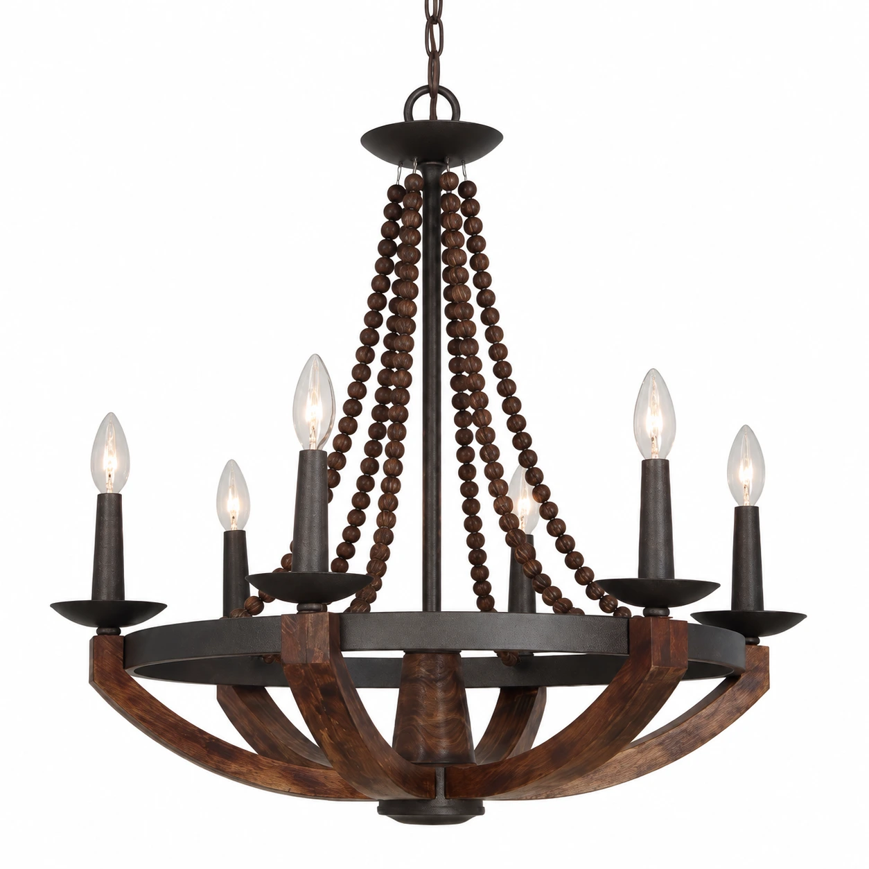 Walnut Six-Head Chandelier sku white background image