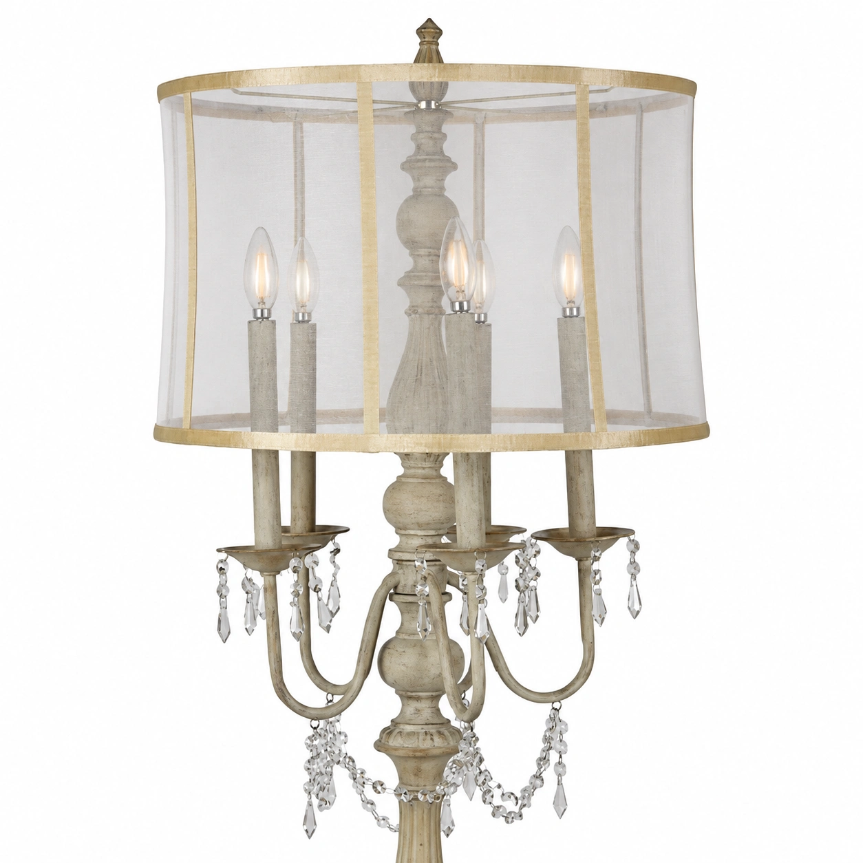 Five-light floor lamp crystal accents and translucent shade
