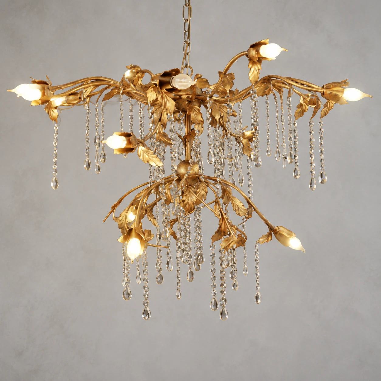 Antique gold branching crystal chandelier