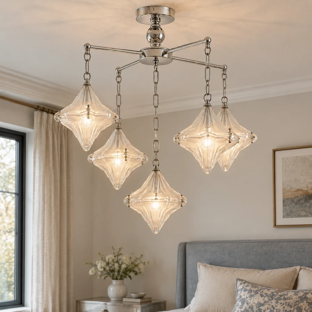 Lena Bauhaus Star Glass Alloy Chandelier in a bedroom
