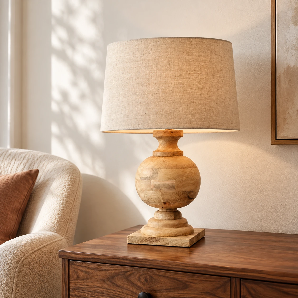 Mara Rustic Turned Wood Table Lamp — 04 scene natural reading