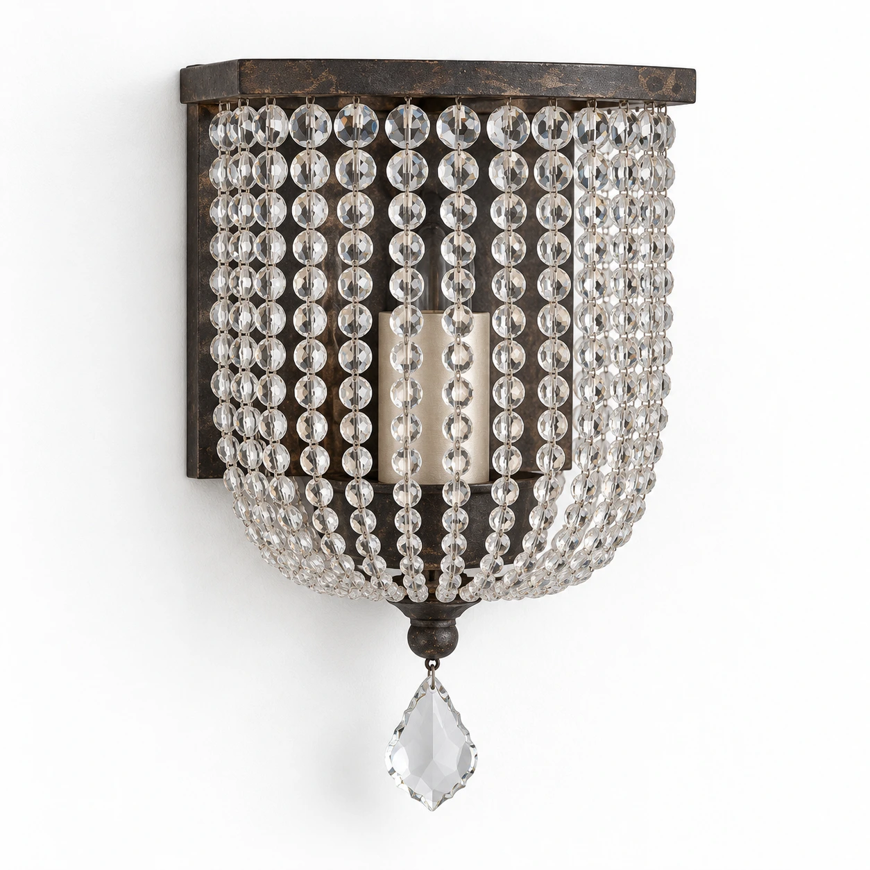 Elara Rustic Beaded Drop Iron Wall Sconce — Crystal bead wall sconce product view