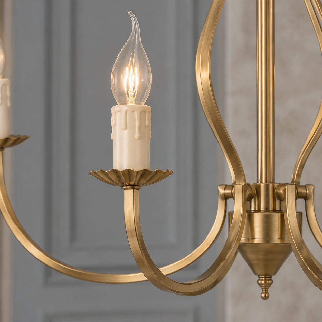 Close view of the Celeste chandelier candle-arm junction