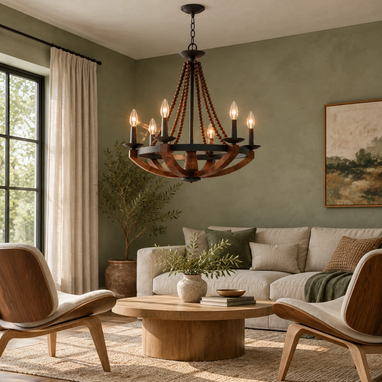 Walnut Six-Head Chandelier scene image