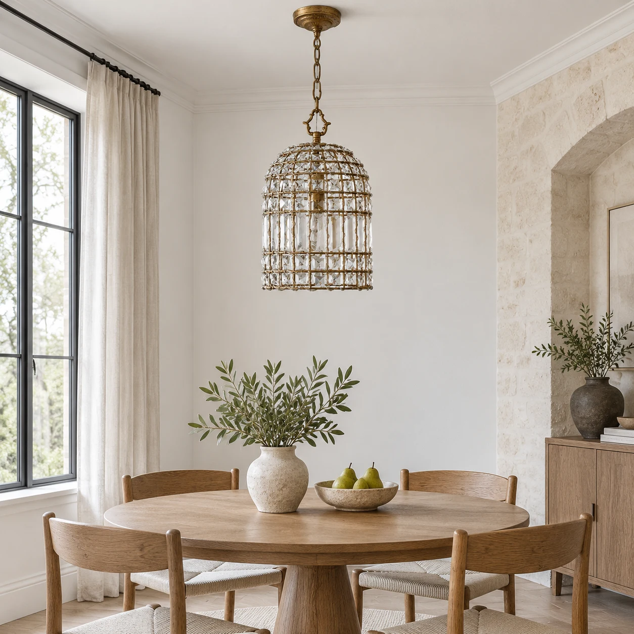 Clara crystal cage pendant in a dining room