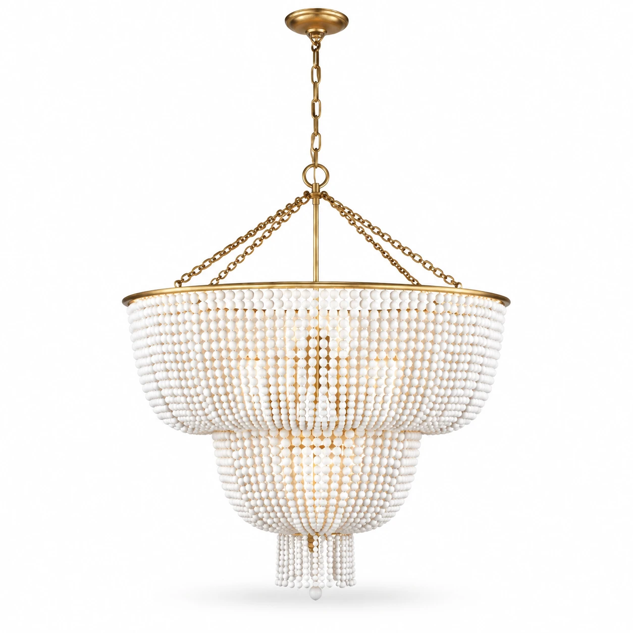 12-light wood bead chandelier in gold finish