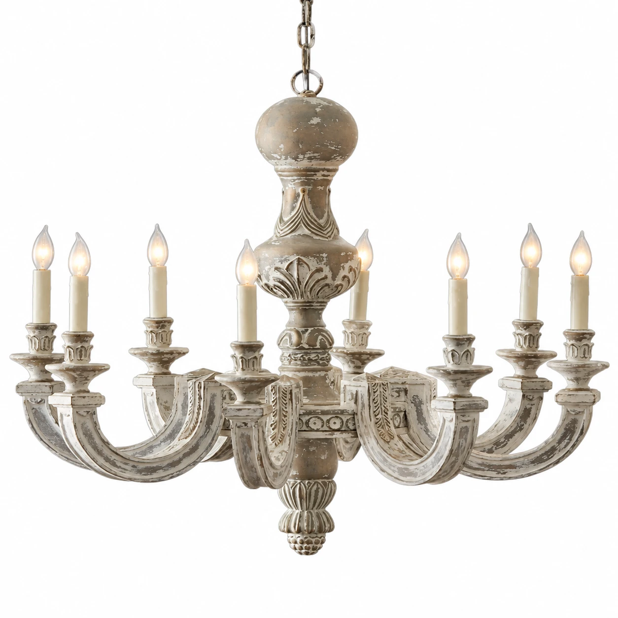 Eight-Light Distressed Wood Chandelier