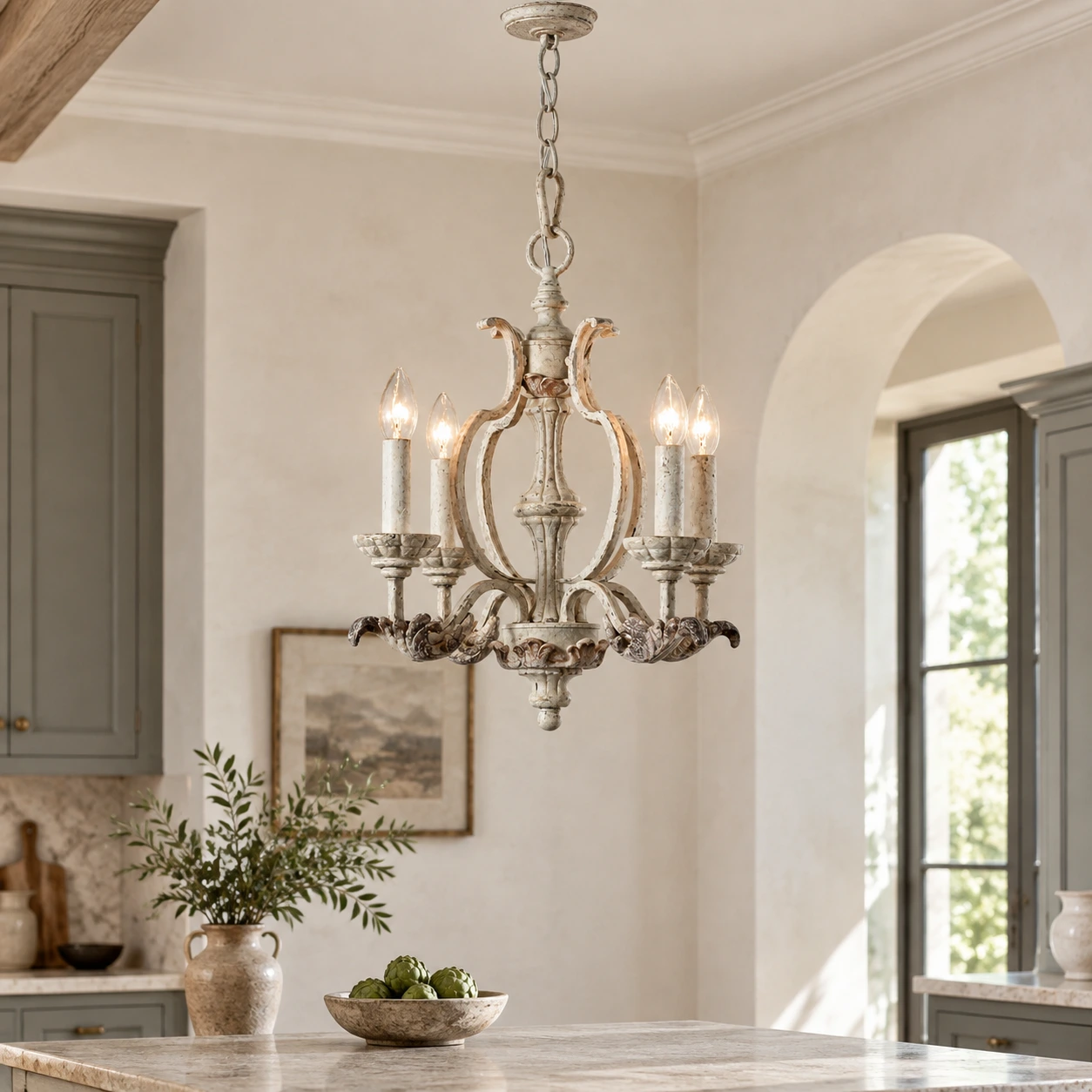 Vintage Distressed Four-Light Chandelier scene