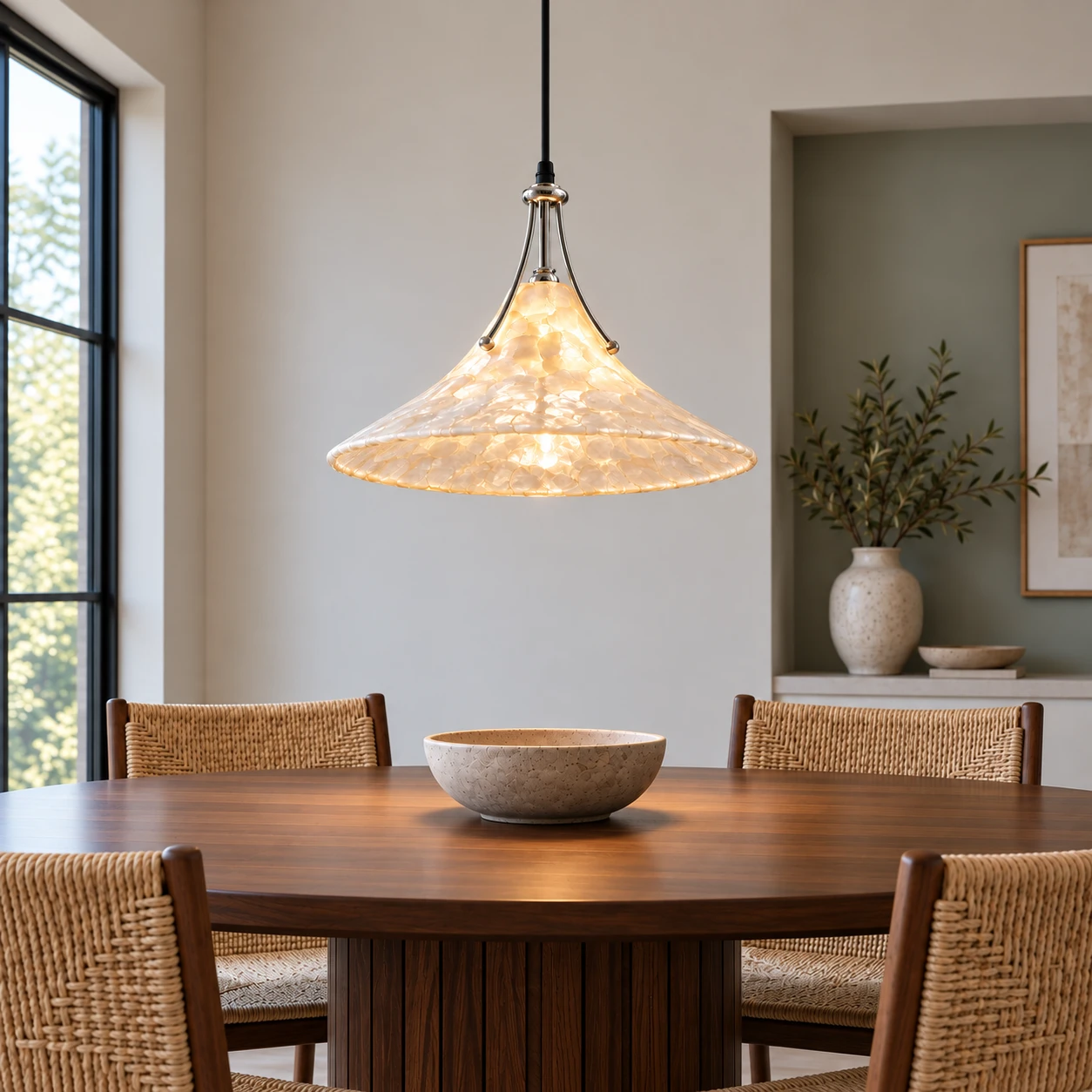 Maeve shell pendant in a dining room