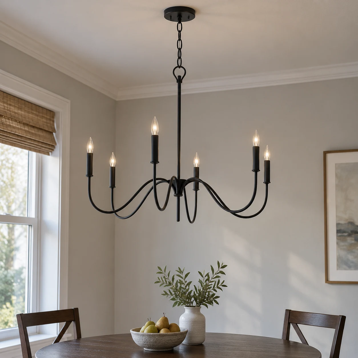 Mara Vintage Curved-Arm Iron Chandelier, scene 6 nook