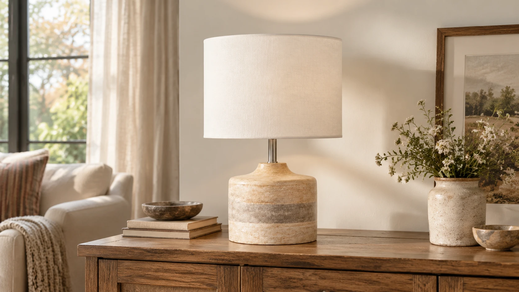 Iris Vintage Carved Wood Table Lamp in a residential interior