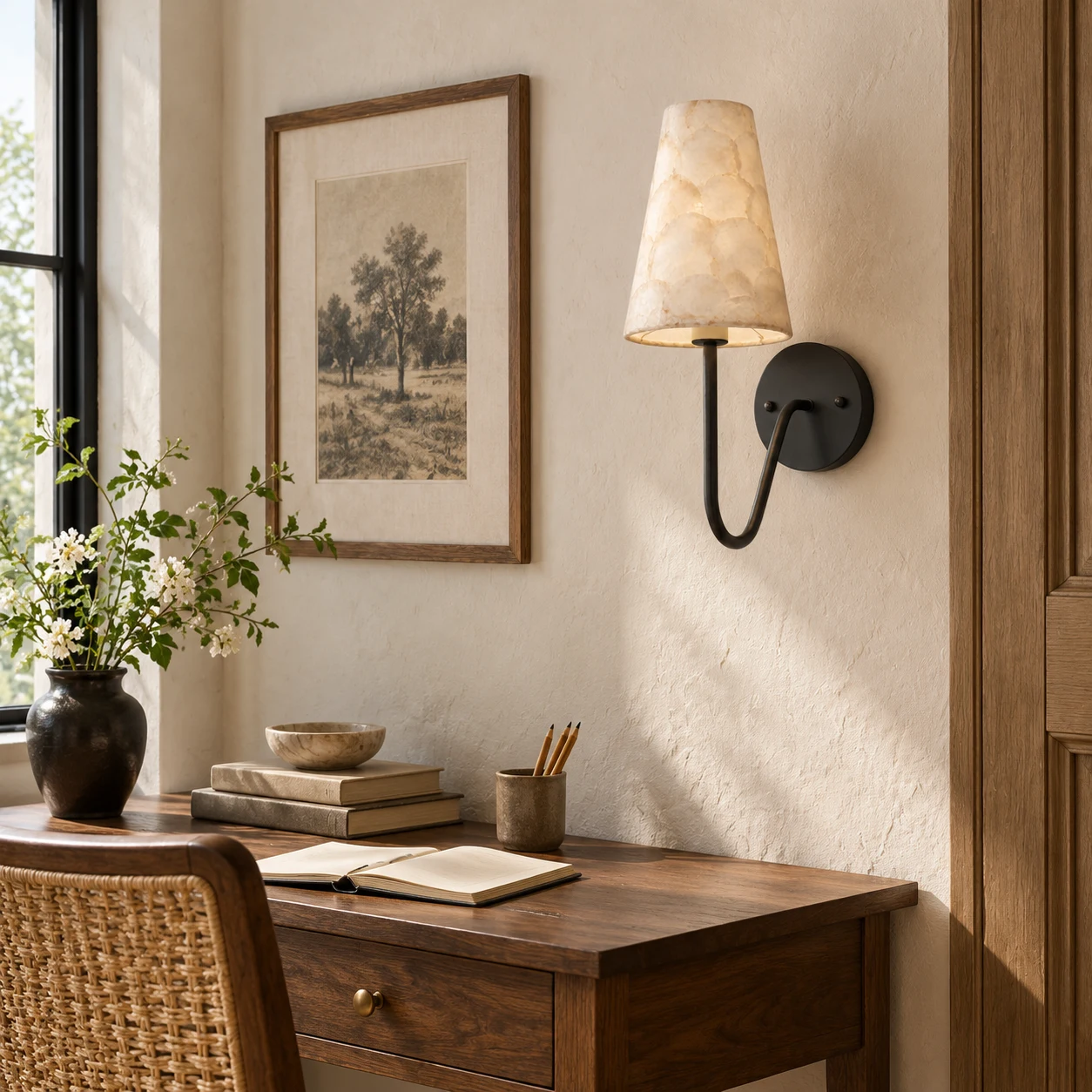Mabel vintage wall sconce in a study
