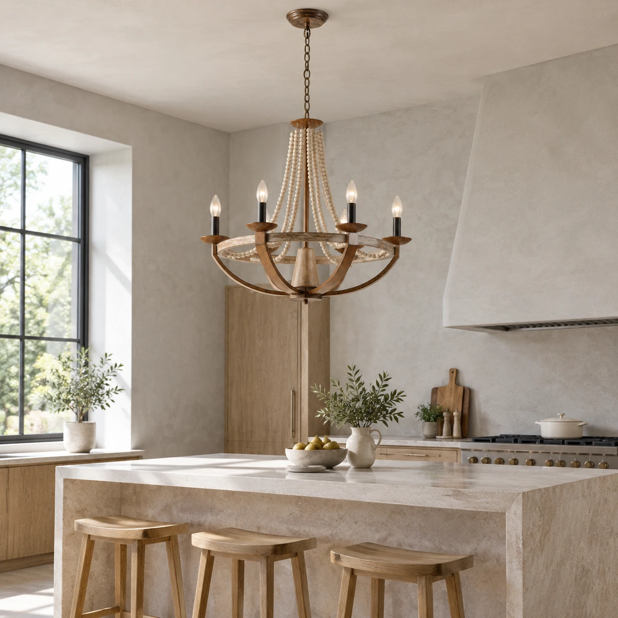 Antique Wood Six-Head Chandelier scene image