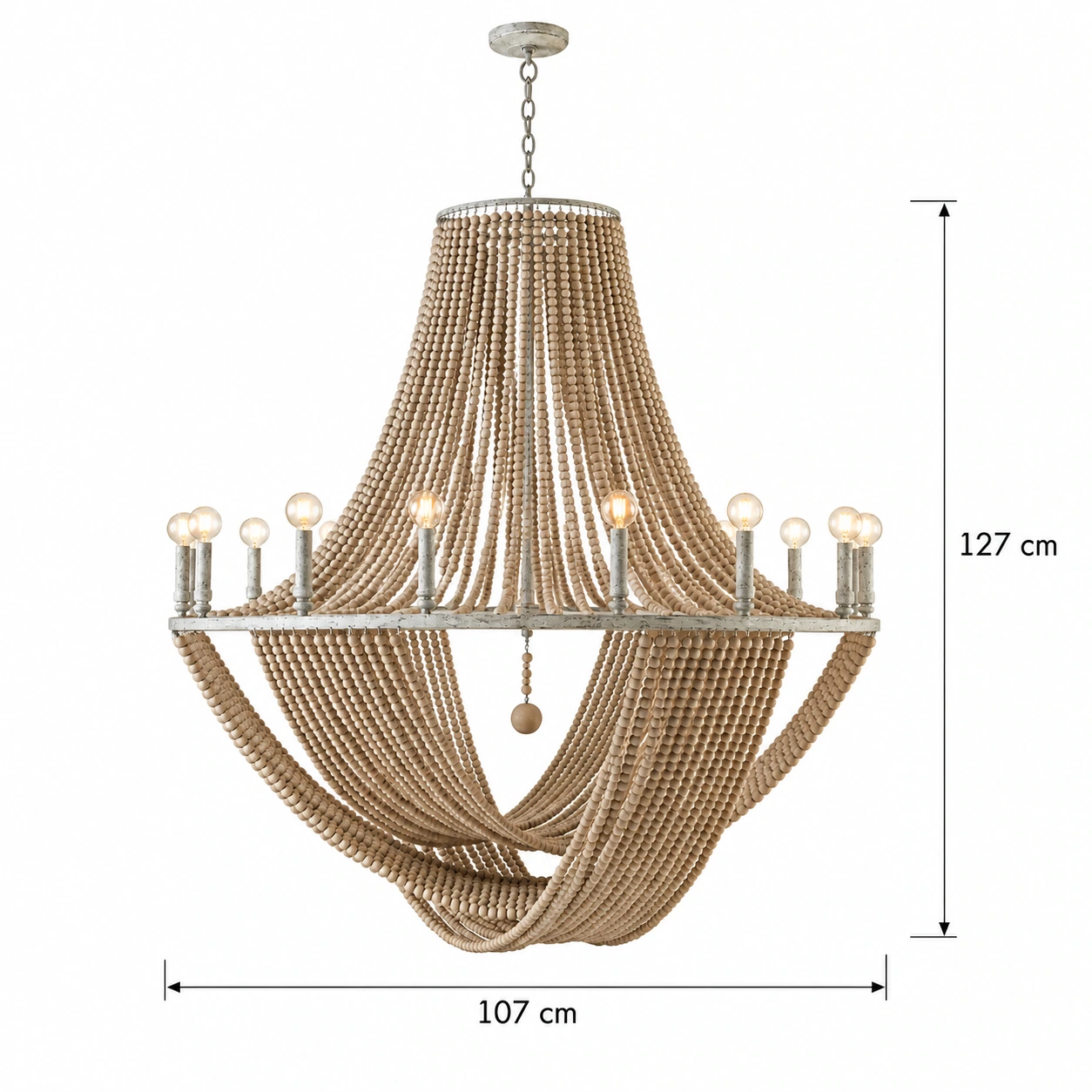 Twelve-light Elena chandelier size diagram